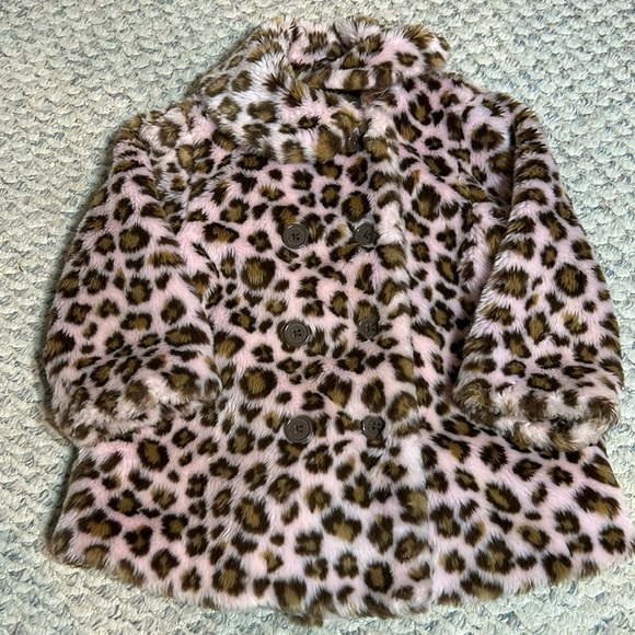 Gymboree Girls Pink Leopard Faux Fur lined Coat W/Pockets Size XS 3/4-EUC - Picture 1 of 4
